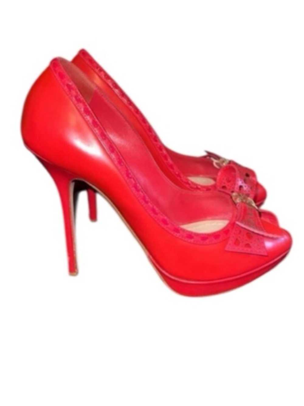 DIOR Red Leather Bow Peep Toe Platform Pumps Size 37.5